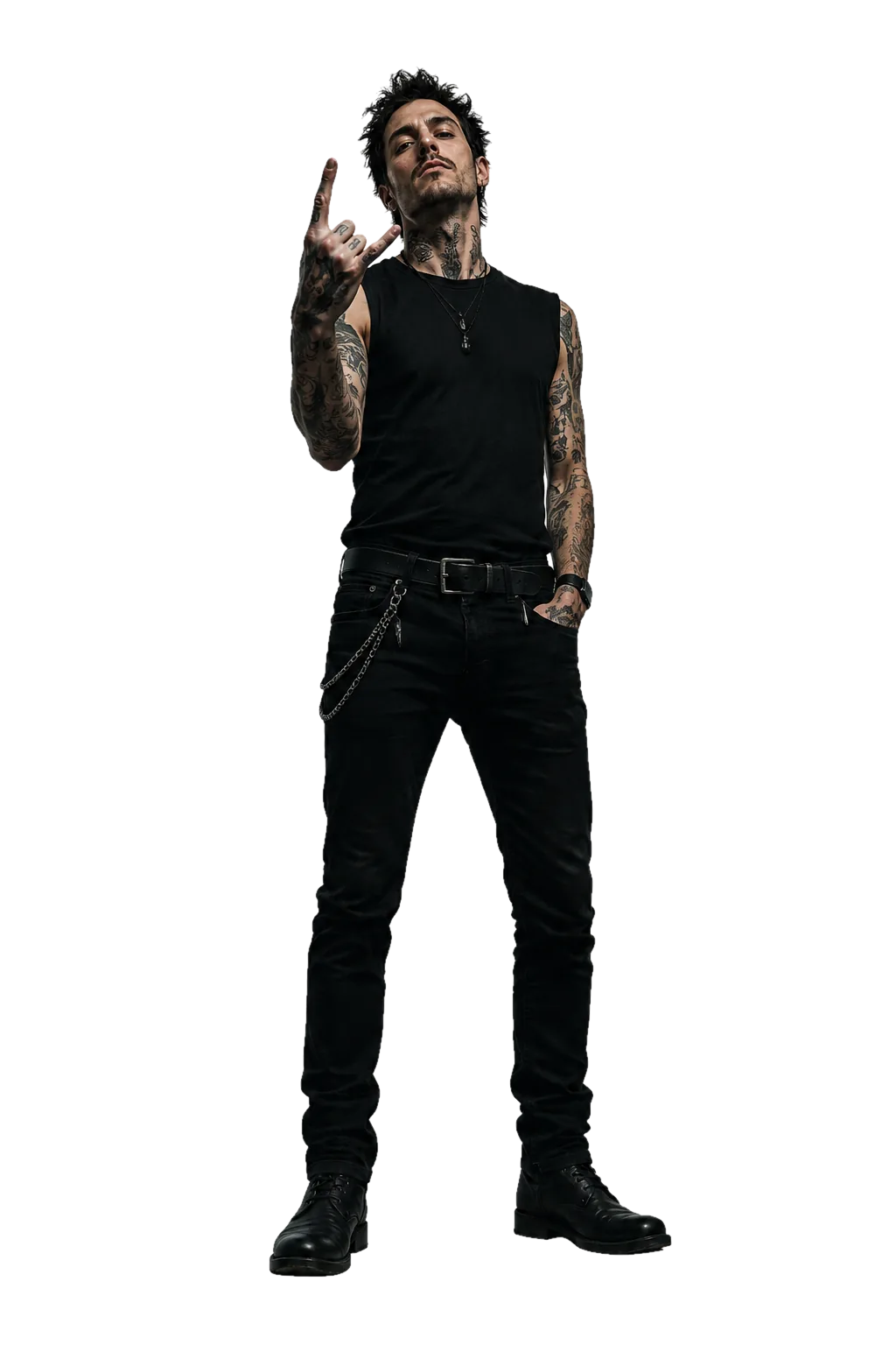 Le tatoueur de Madman Tattoo, debout dans son studio